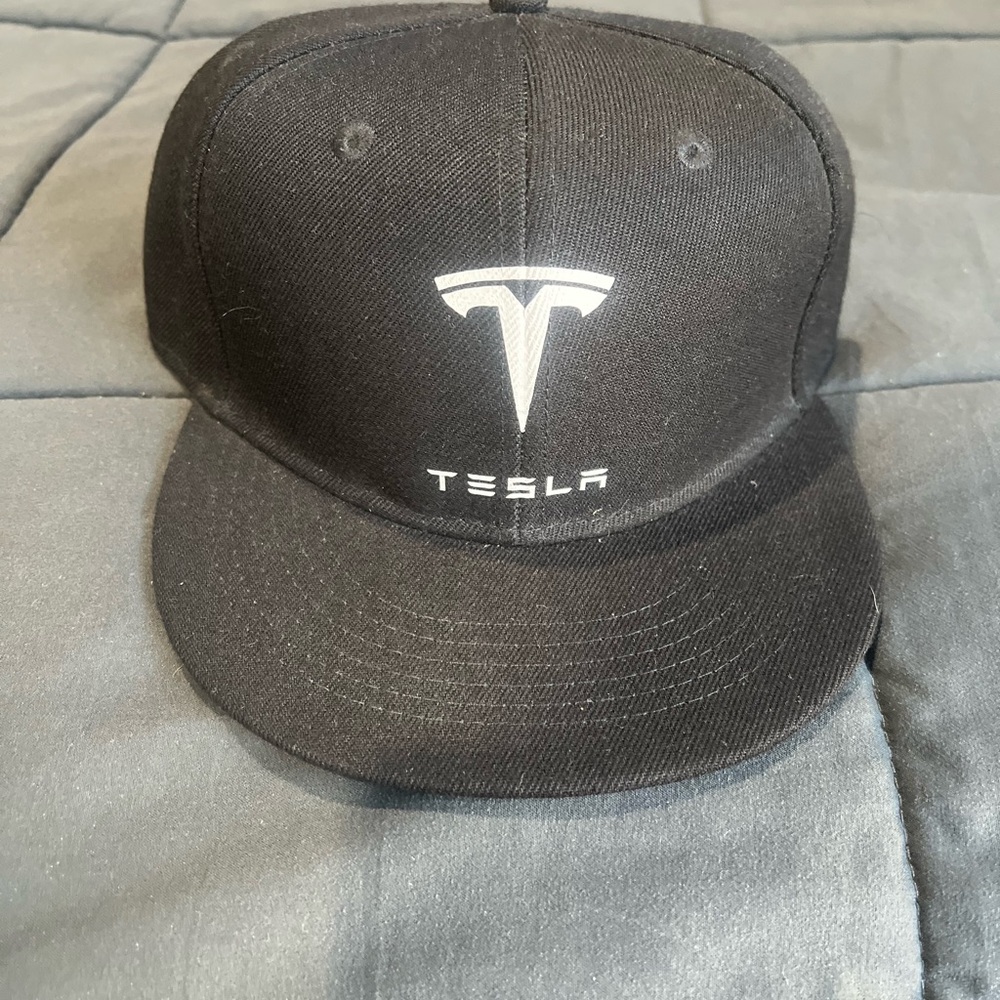 Tesla Snapback Black and White Logo Cap